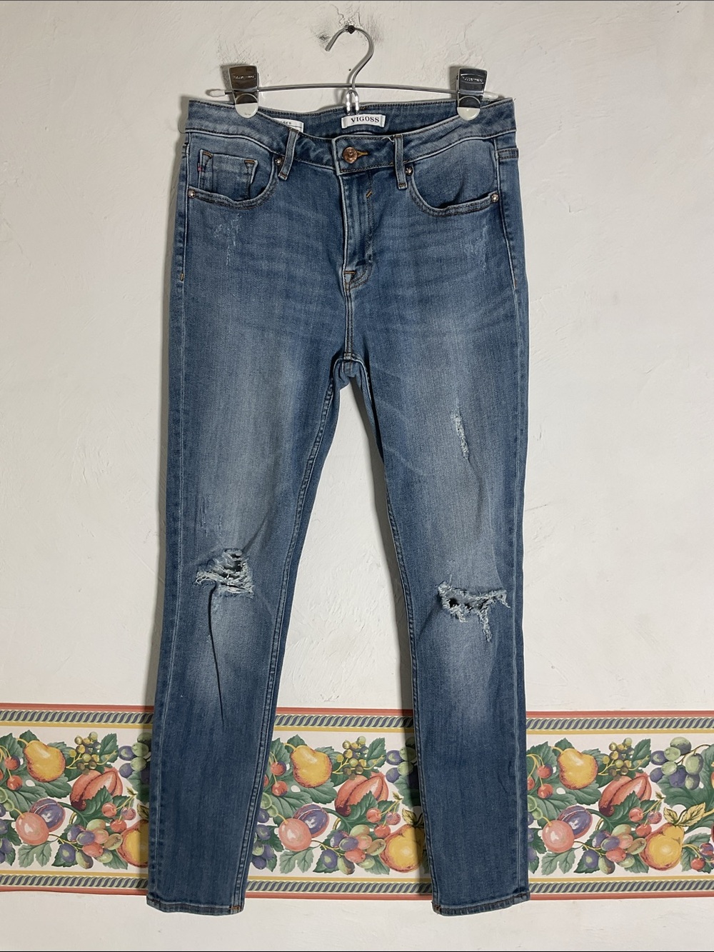 Vigoss Jagger Skinny Distressed Ripped Medium Wash Denim Jeans Size 30